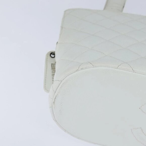CHANEL Matelasse Tote Bag Grained Calf Skin White CC Auth bs30478 - Picture 10 of 16